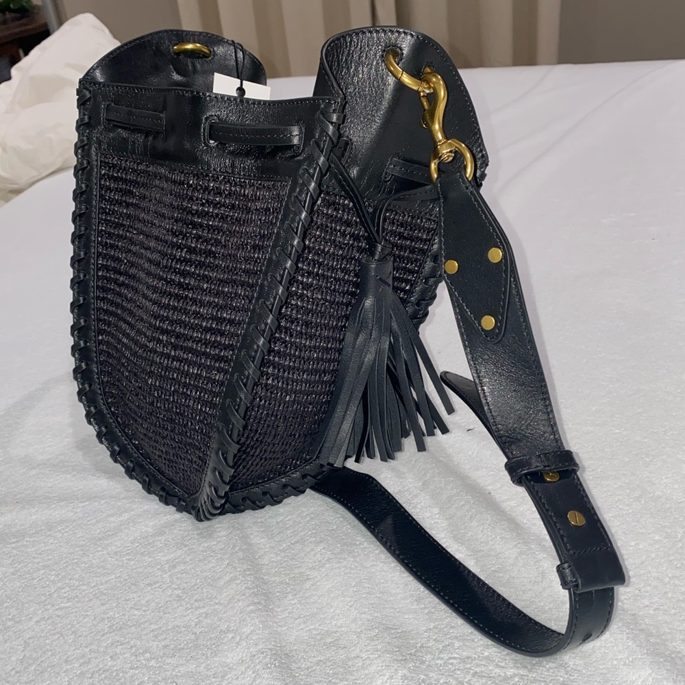 Super cute, new, black leather woven bucket bag from Isabel Marant!